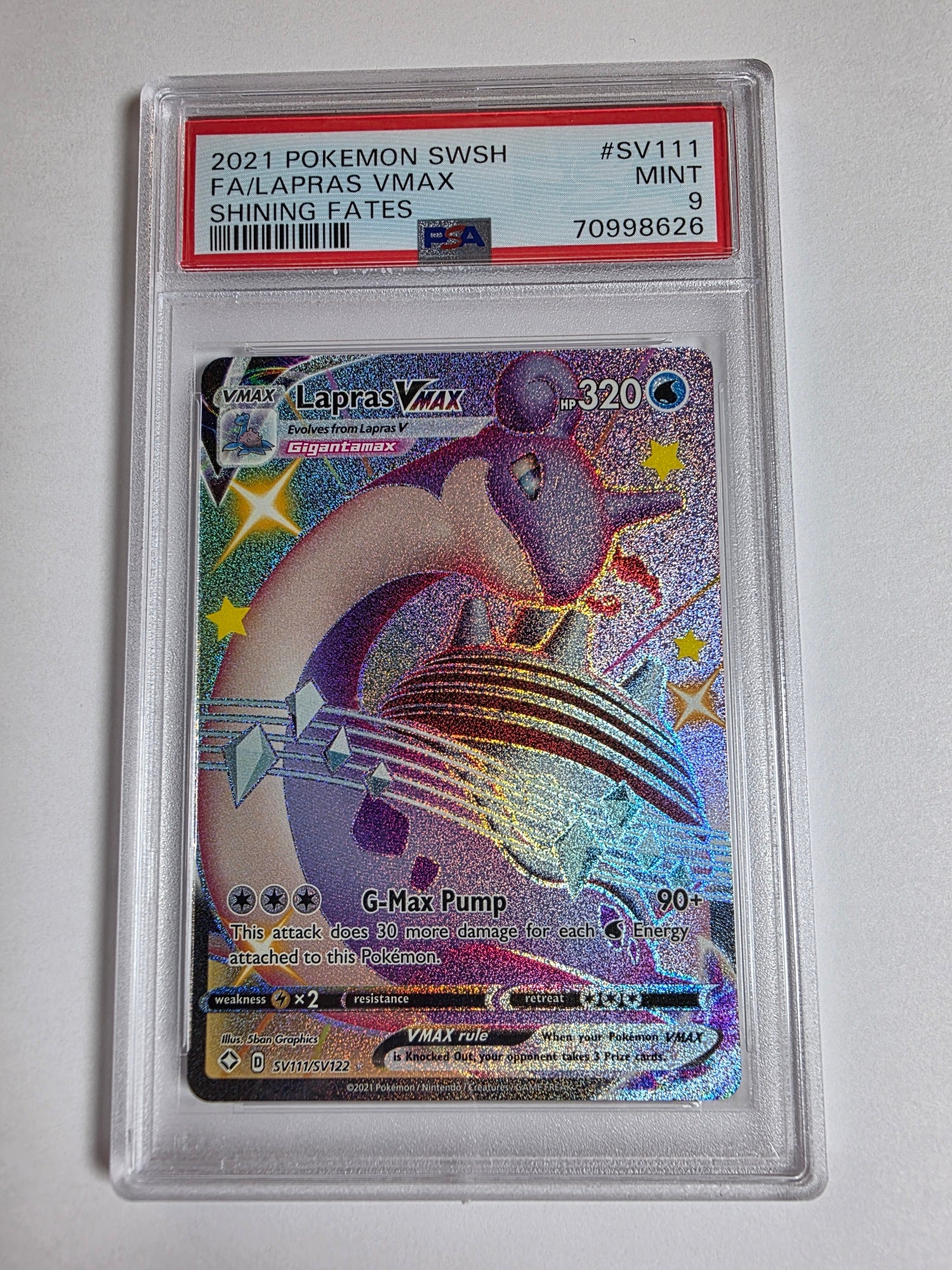 2021 Shining Fates Full Art Lapras VMAX #SV111 - PSA 9