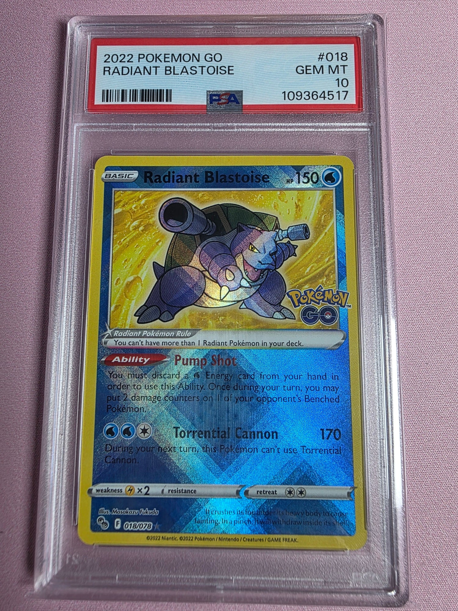 2022 Pokemon Go Radiant Blastoise #018 - PSA 10