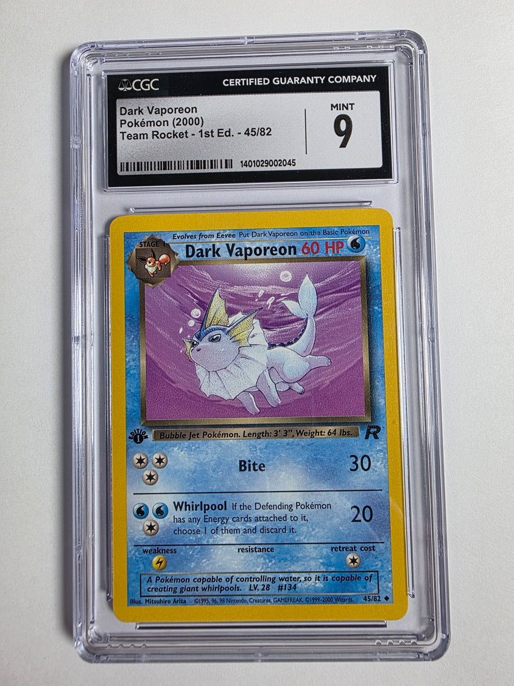 2000 Pokemon 1st Edition Team Rocket - Dark Vaporeon - #45/82